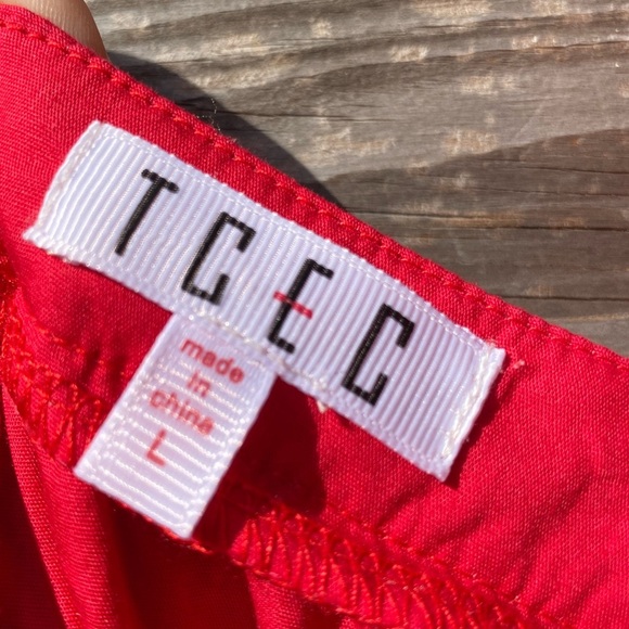 TCEC Red Sleeveless Ruffle Dress With Pom Pom Shoulder Ties - Picture 5 of 9